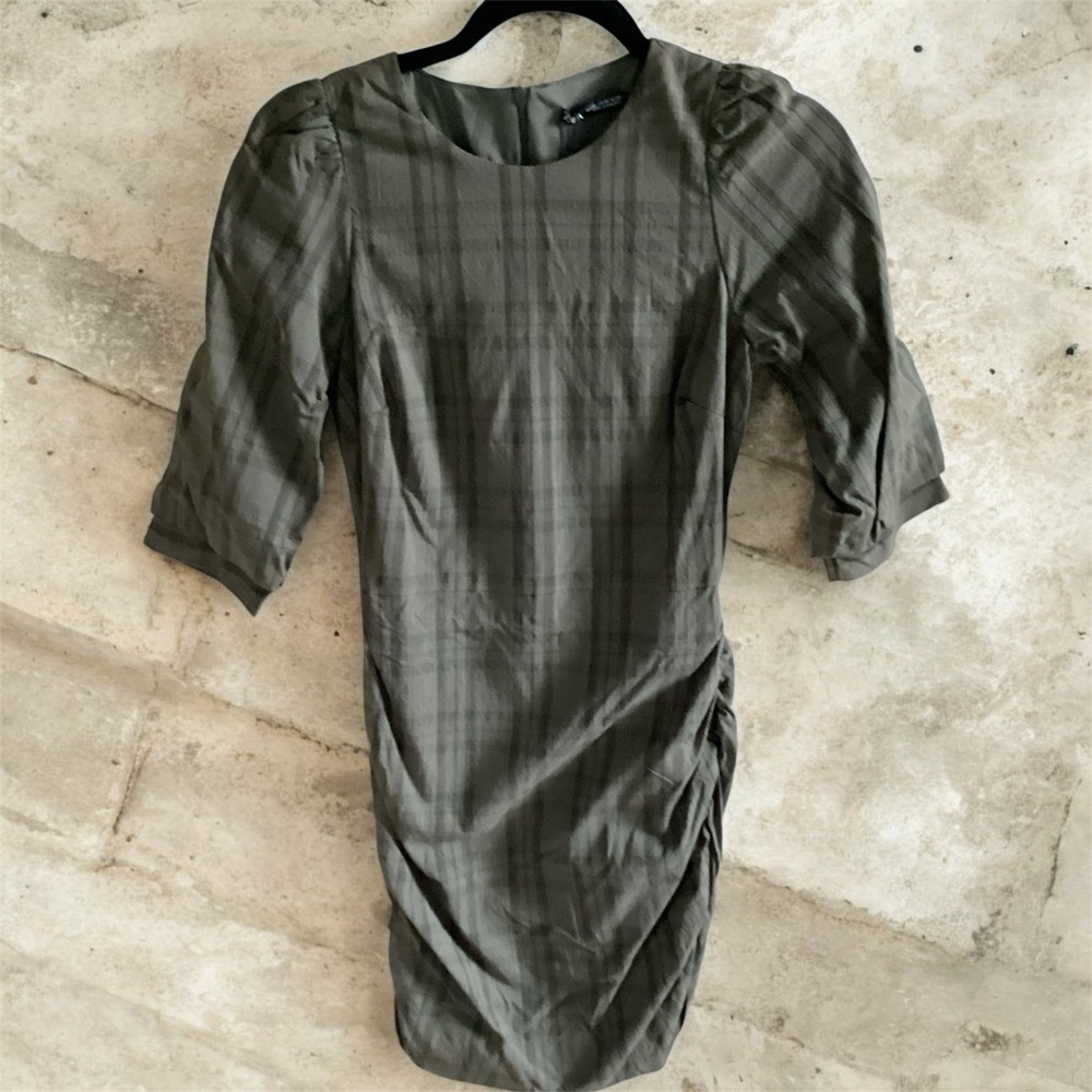 Zara‎ khaki green plaid ruched dress